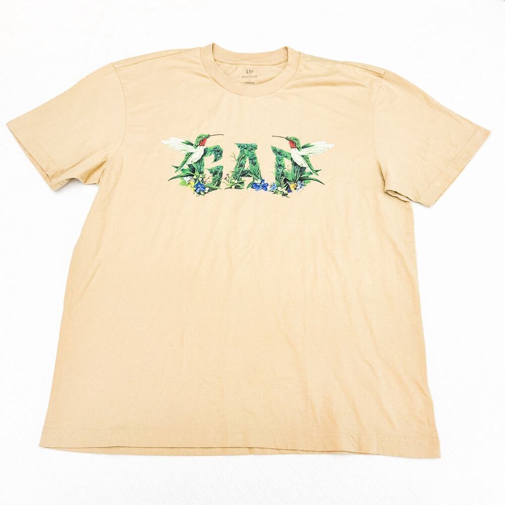Gap X Raku Beige 100% Organic Inoue Logo T-Shirt Short Sleeve Size L